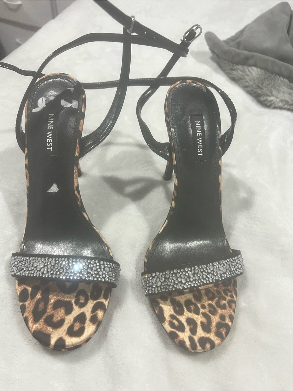 Aldo Leopard Print Heels with Rhinestone Front Strap